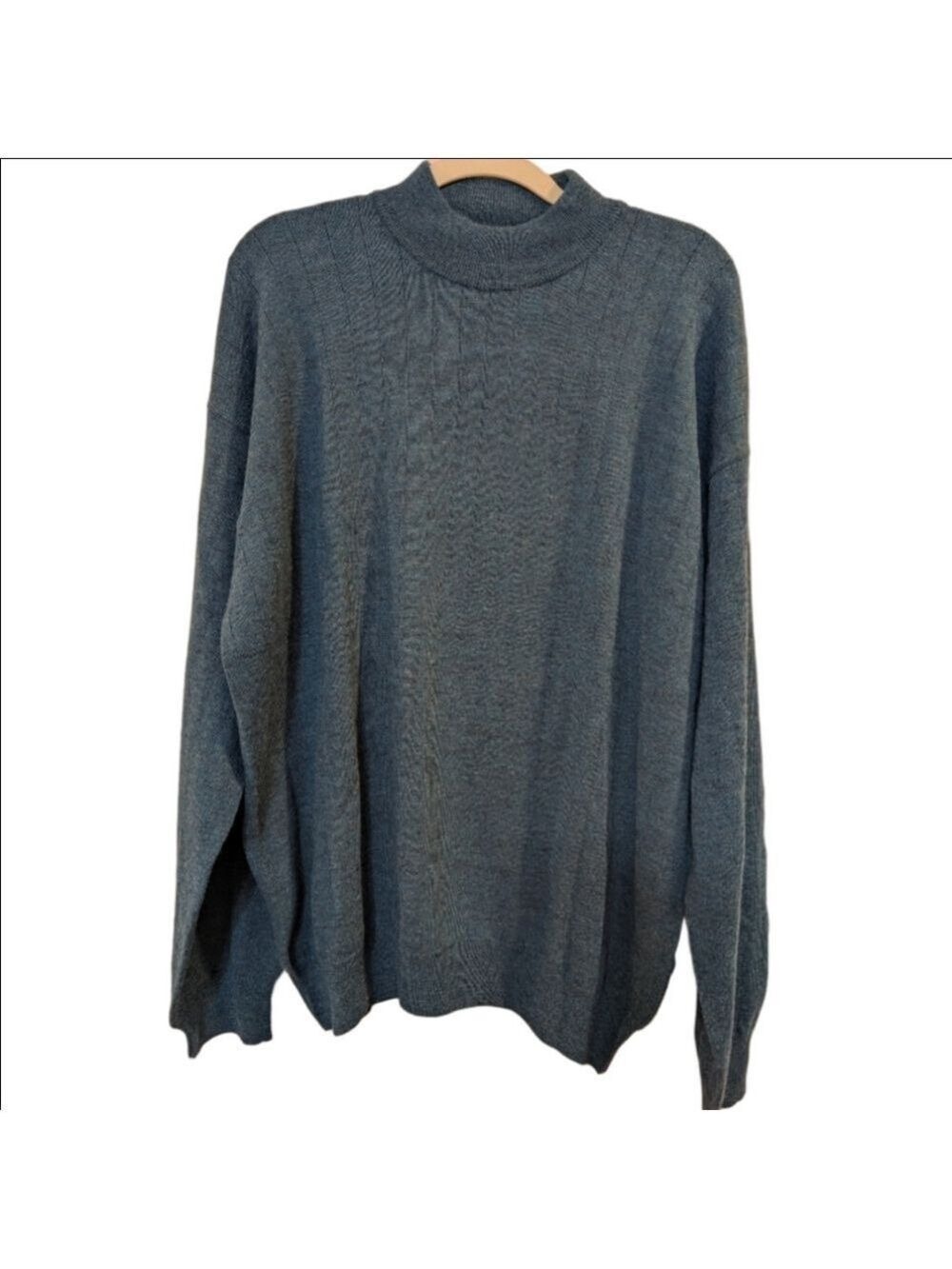 PonteVecchio Men's Sweater Blue Mock Neck Large Merino Wool Italy